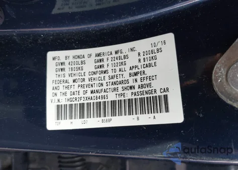 2017 Honda Accord Lx z USA, uszkodzony, nr VIN 1HGCR2F3XHA084965